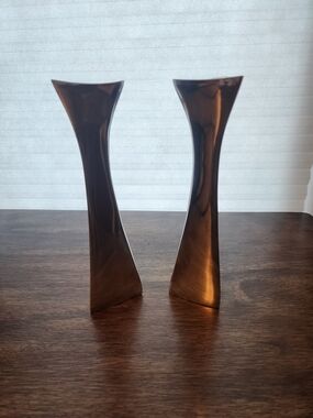 Nambe Triangular Stainless Steel Candle Holders